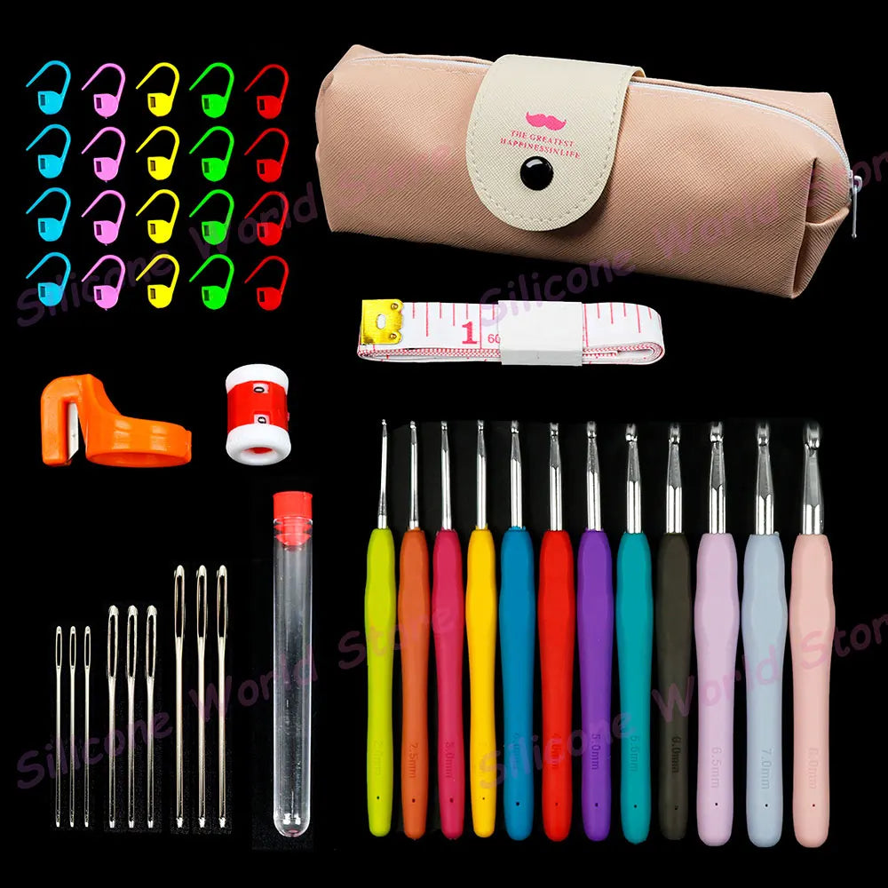 Crochet And Knitting Tool Set 45 37 Pieces With Storage Bag Hooks Needles
