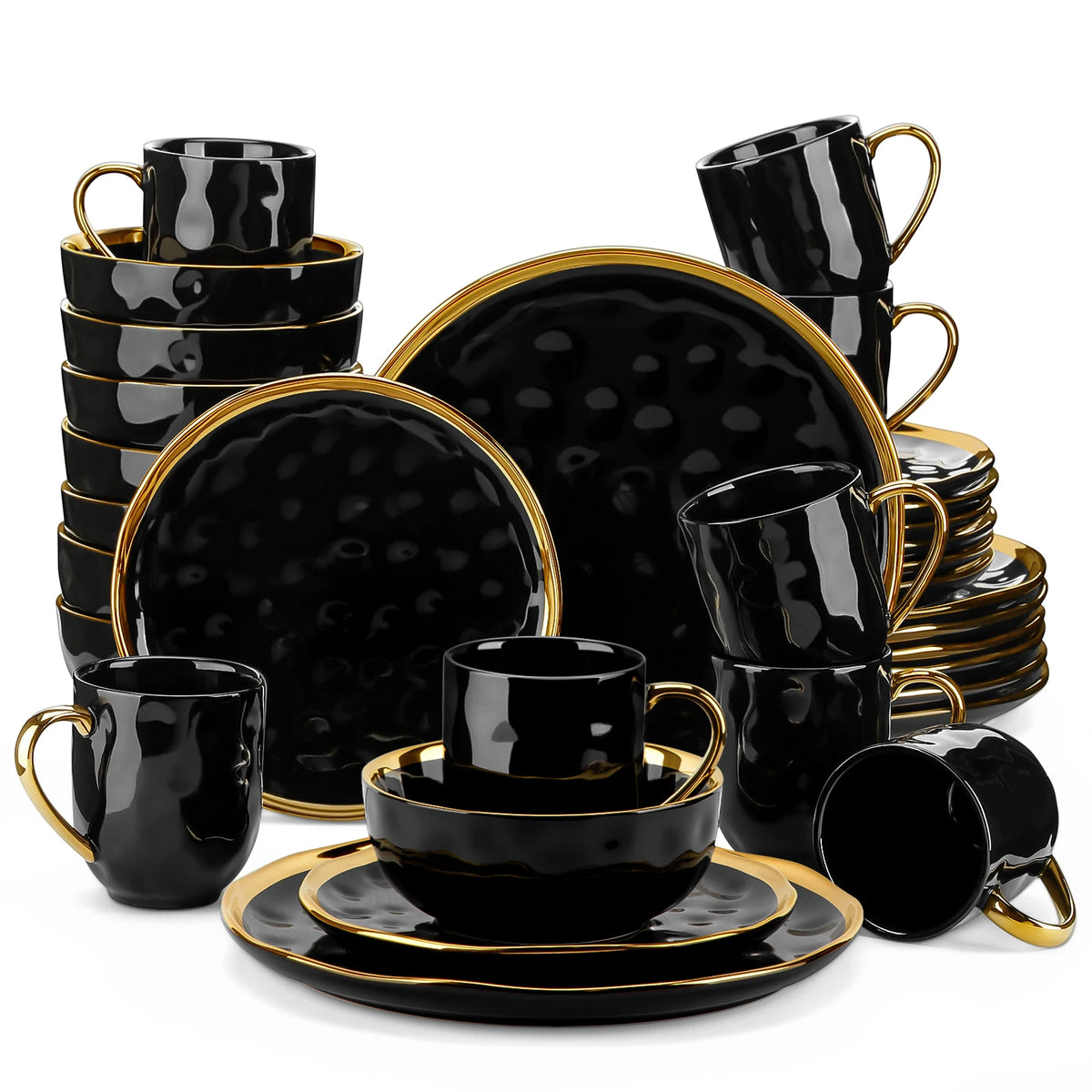 Malacasa Ceramic Dinnerware Set With Gold Trim Design