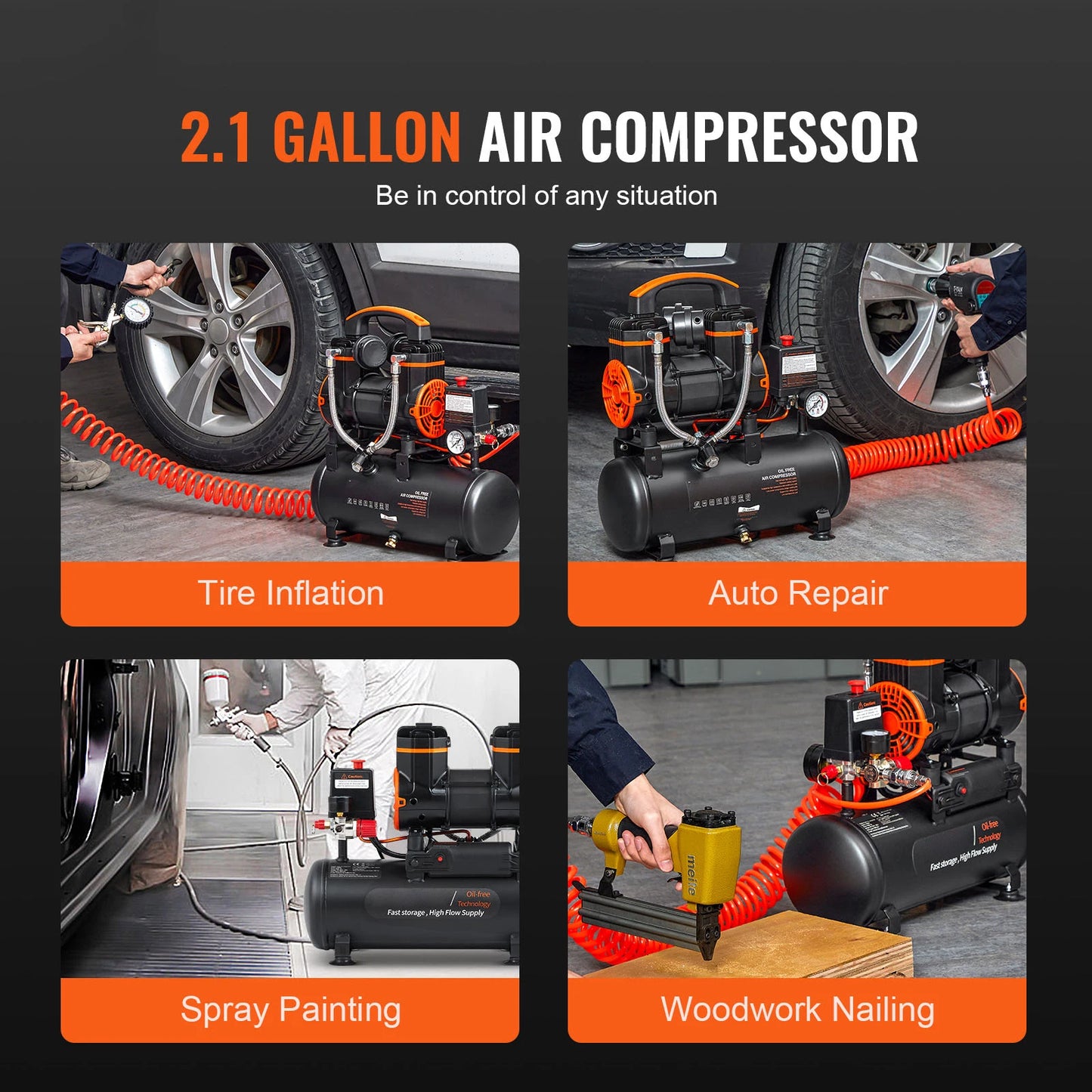 SucceBuy Silent Air Compressor 900W 1450W 1800W Quiet Oil Free