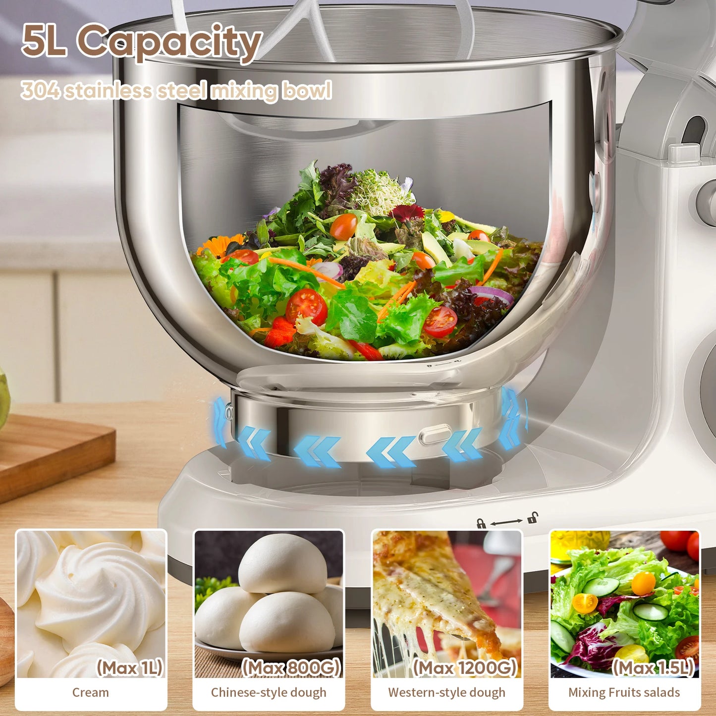 Biolomix 1200W Stand Mixer With 11 Speeds Dough Hook And Digital OLED