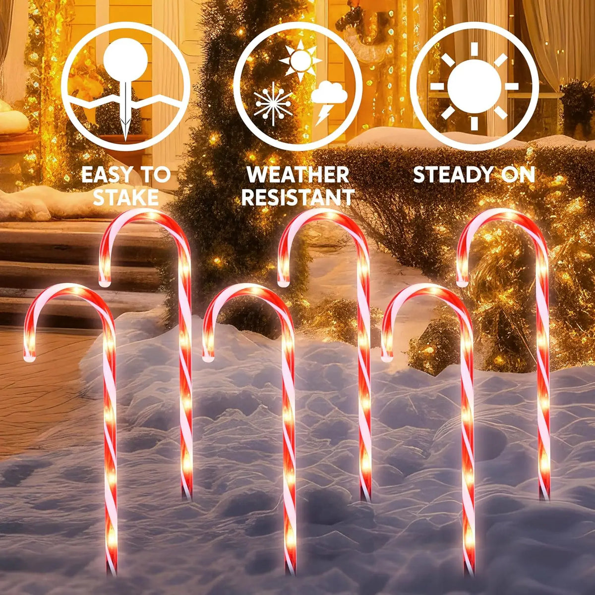 Joyfy Outdoor Christmas Candy Cane Pathway Garden Lights