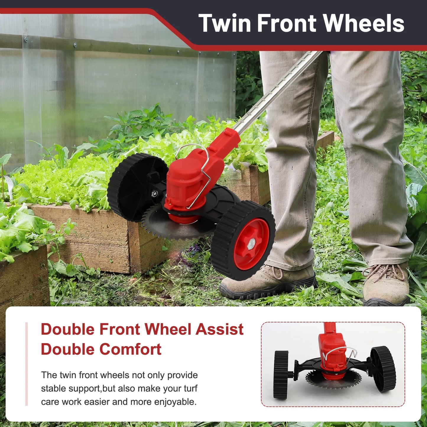 3-in-1 Cordless Grass Trimmer Electric Lawn Mower Edger Weed Wacker 21V with Wheels Battery 3 Cutting Blade Lawn Garden Tool