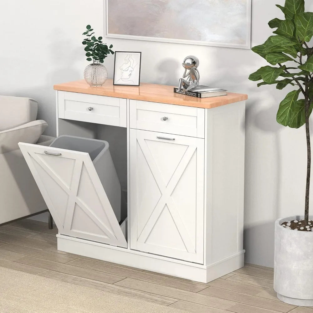 Double Tilt Out Trash Cabinet Recycling Organizer With Hideaway Drawers