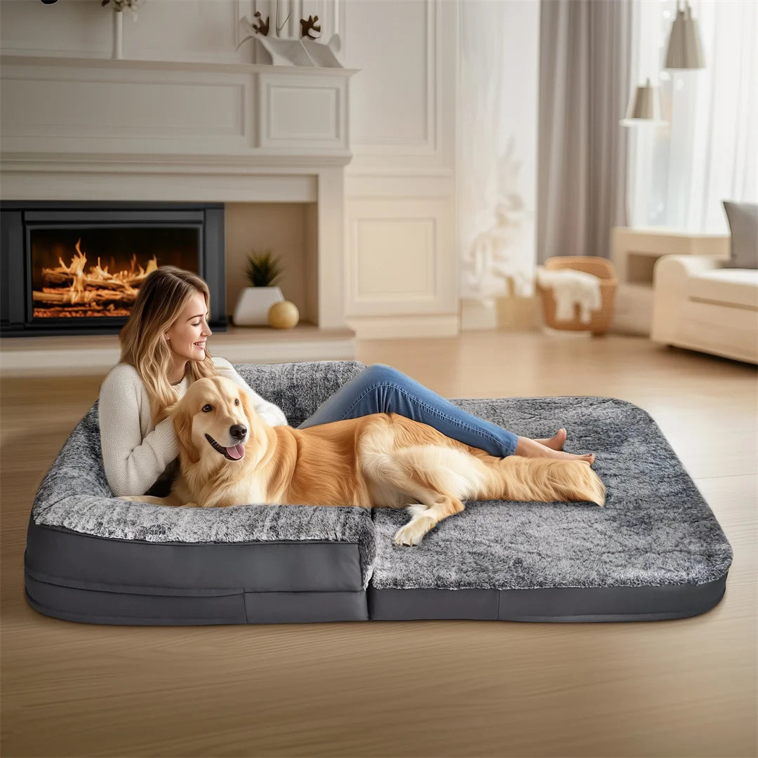 BINGOPAW Giant Foldable Calming Dog Bed With Plush Orthopedic Support