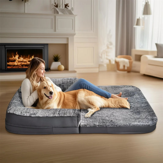 BINGOPAW Giant Foldable Calming Dog Bed With Plush Orthopedic Support