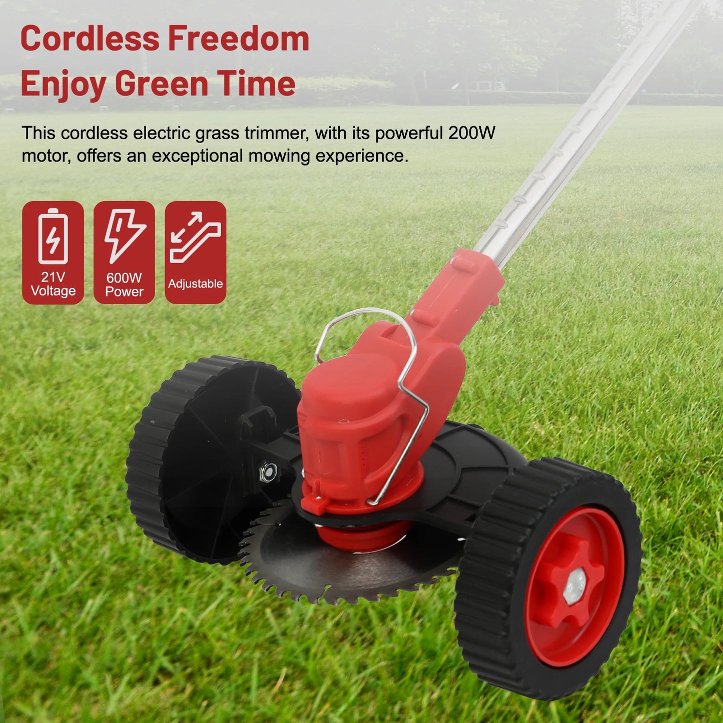 3-in-1 Cordless Grass Trimmer Electric Lawn Mower Edger Weed Wacker 21V with Wheels Battery 3 Cutting Blade Lawn Garden Tool