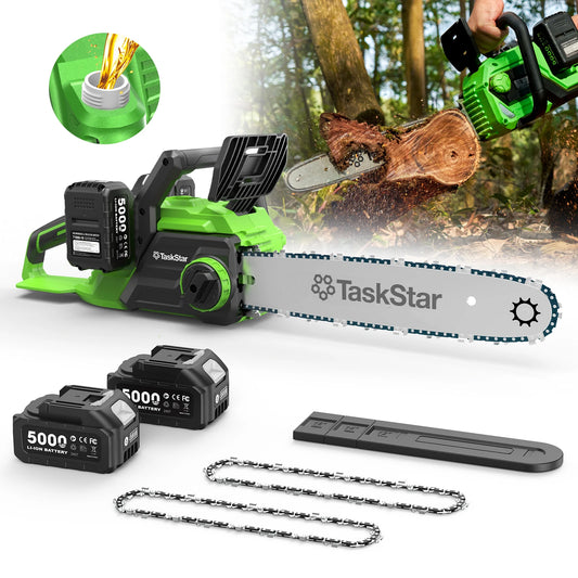 TaskStar 40V 16" Cordless Chainsaw With Auto-Oiler&Tool-Less Chain Tension 2x5.0Ah Batteries Powered Electric Saws For Logging