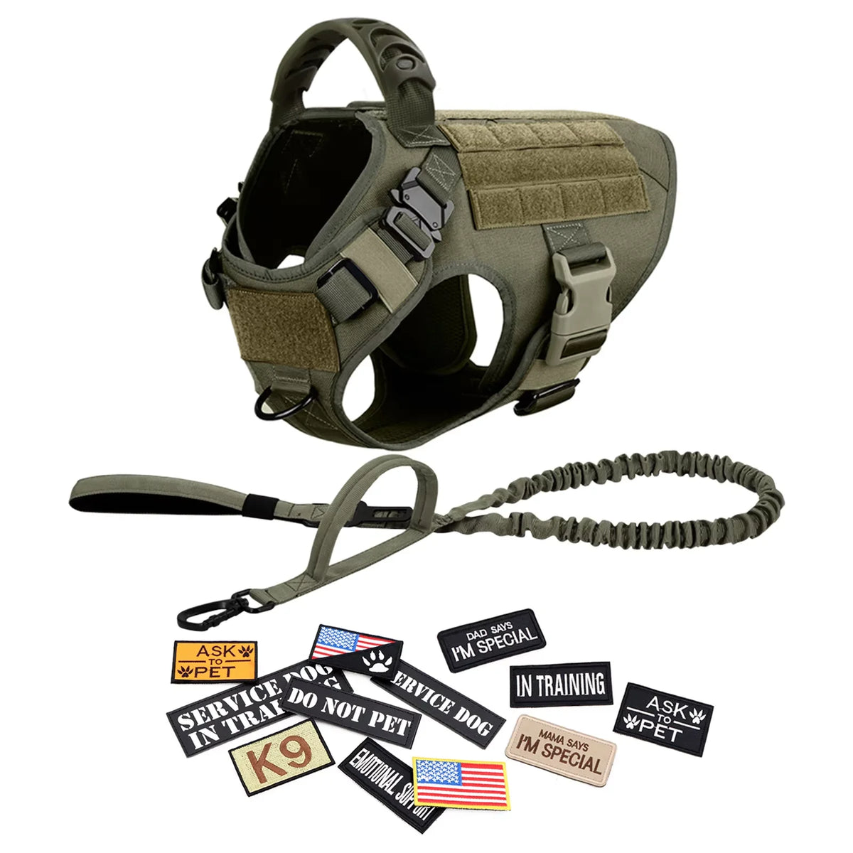 Tactical Nylon Dog Harness Vest With Padded Collar And Leash