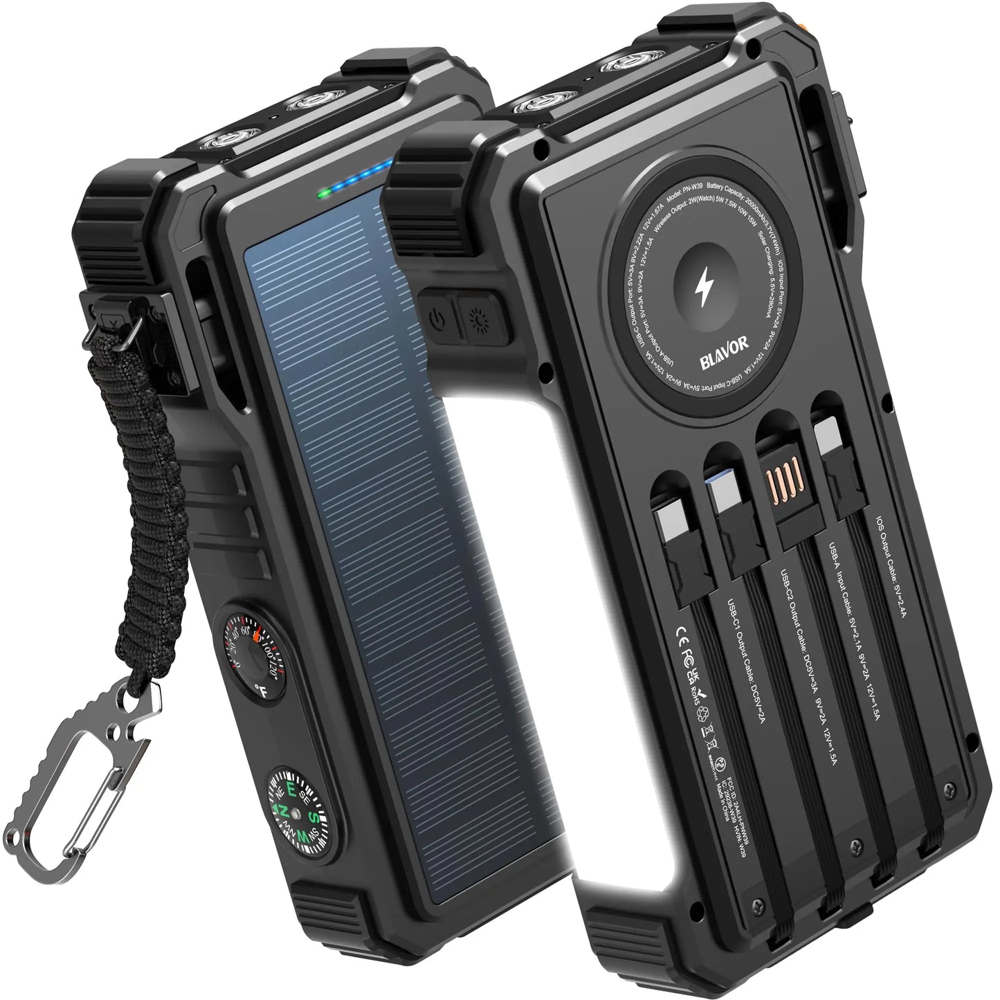 Solar Power Bank 20000mAh With Built In Cables And Wireless Charger Apple Watch