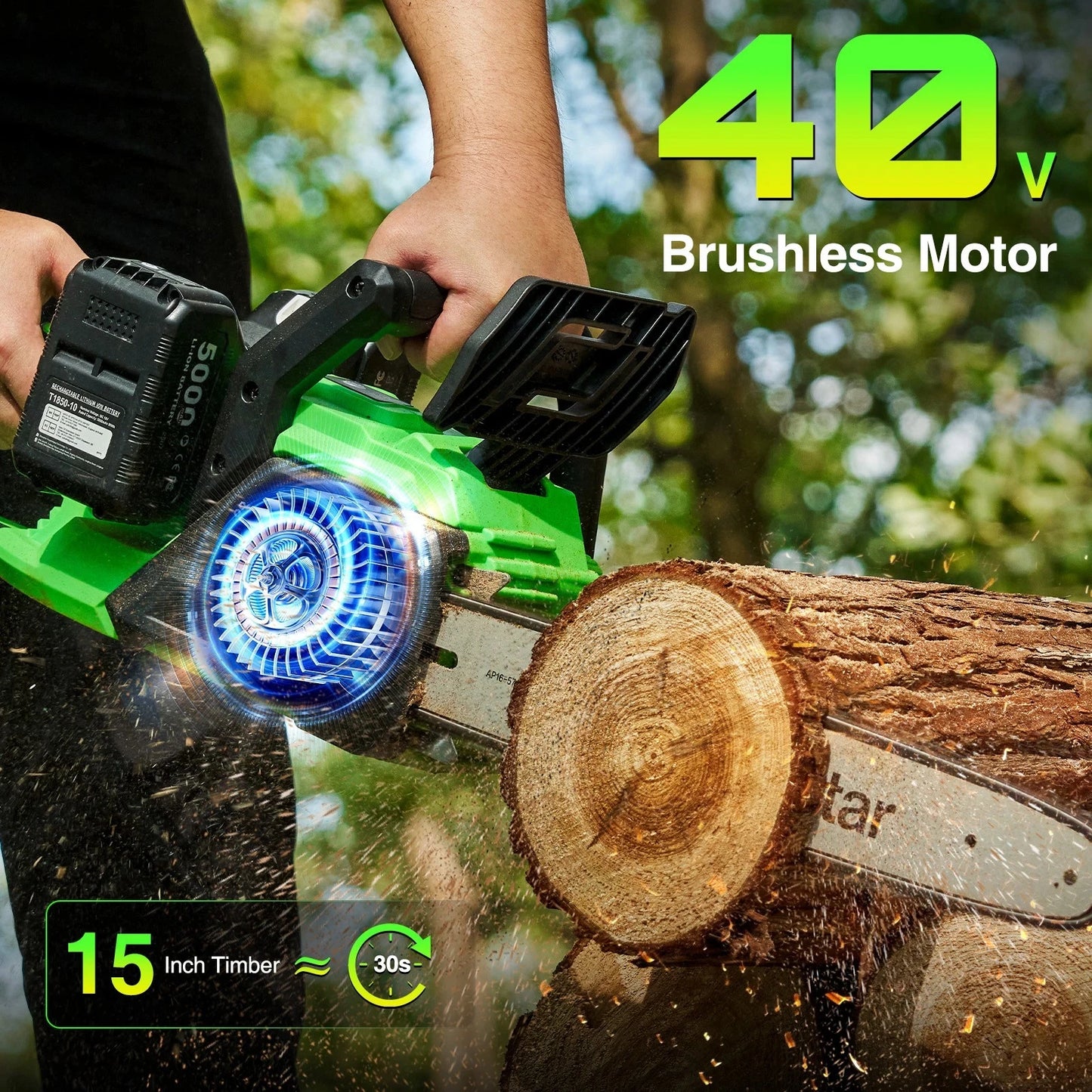 TaskStar 40V 16" Cordless Chainsaw With Auto-Oiler&Tool-Less Chain Tension 2x5.0Ah Batteries Powered Electric Saws For Logging