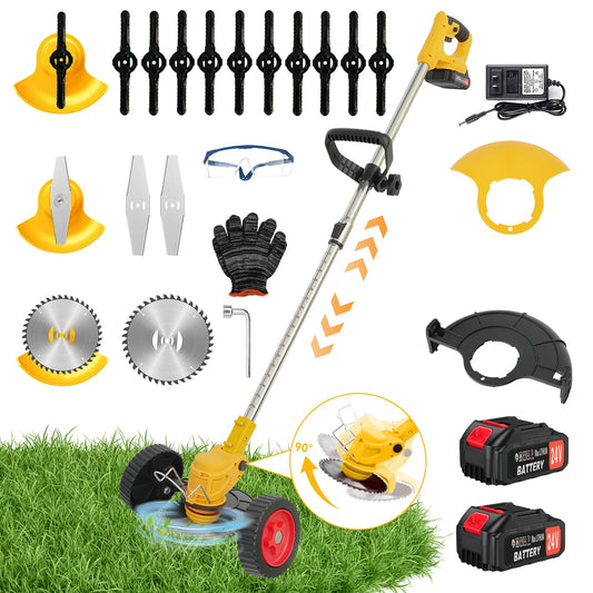 3-in-1 Cordless Grass Trimmer with Wheels Electric Edger Trimmer Portable Lawn Mowe 24V 2 Battery Powered Lawn Garden Tool