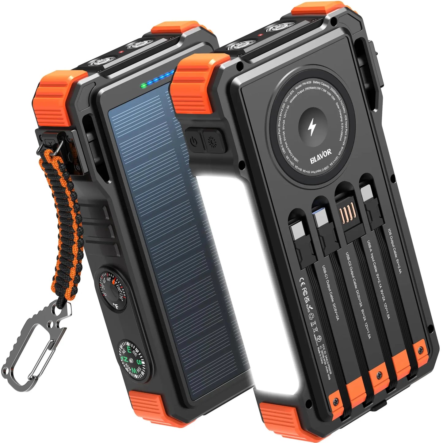 Solar Power Bank 20000mAh With Built In Cables And Wireless Charger Apple Watch