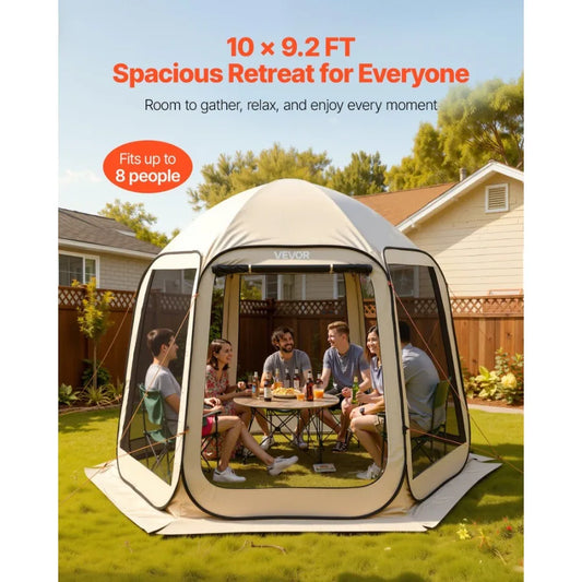 Screen House Tent Pop Up Canopy With Netting Sides Aluminum Frame