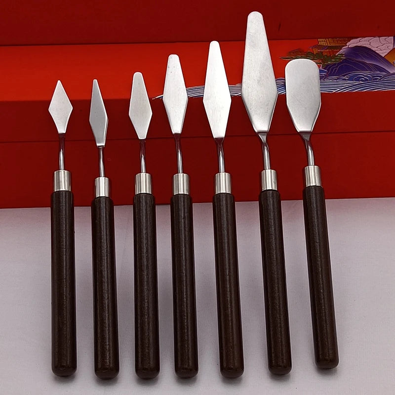 1/3/5/7PCS Watercolor Mixed Art Oil Painting Scraper Set Wood Stainless Steel Gouache Paint Pigment Mixing Knife Hand Tool