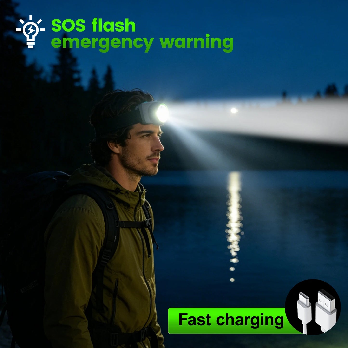 Led Headlamp Rechargeable Usb Fast Charge Long Battery Life 3 Level Dimming