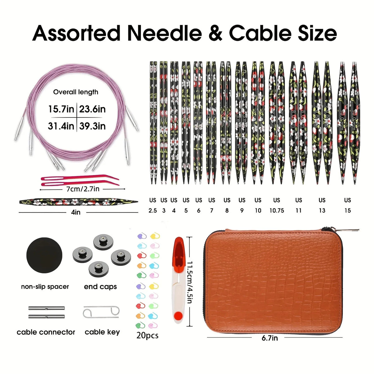 Interchangeable Circular Knitting Needles Set With Cables And Case