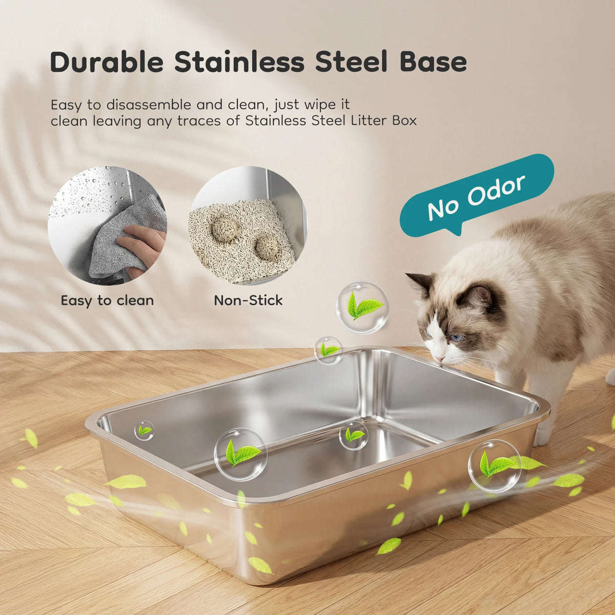 Fully Enclosed Stainless Steel Cat Litter Box With Scoop Mat