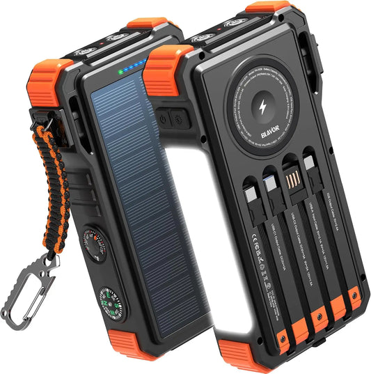 Solar Power Bank 20000mAh With Built In Cables And Wireless Charger Apple Watch