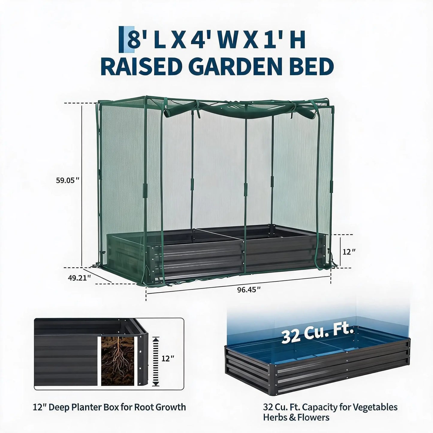 Galvanized Raised Garden Bed With Self Watering Mesh Cover