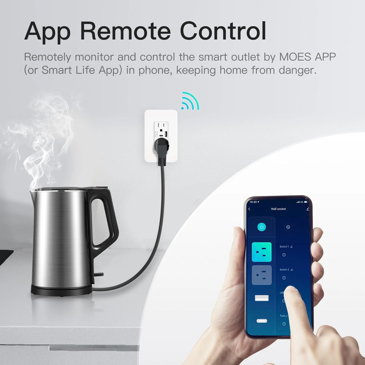 MOES WiFi Smart Power Wall Socket With USB Type-C Outlet, Alexa And Google Home