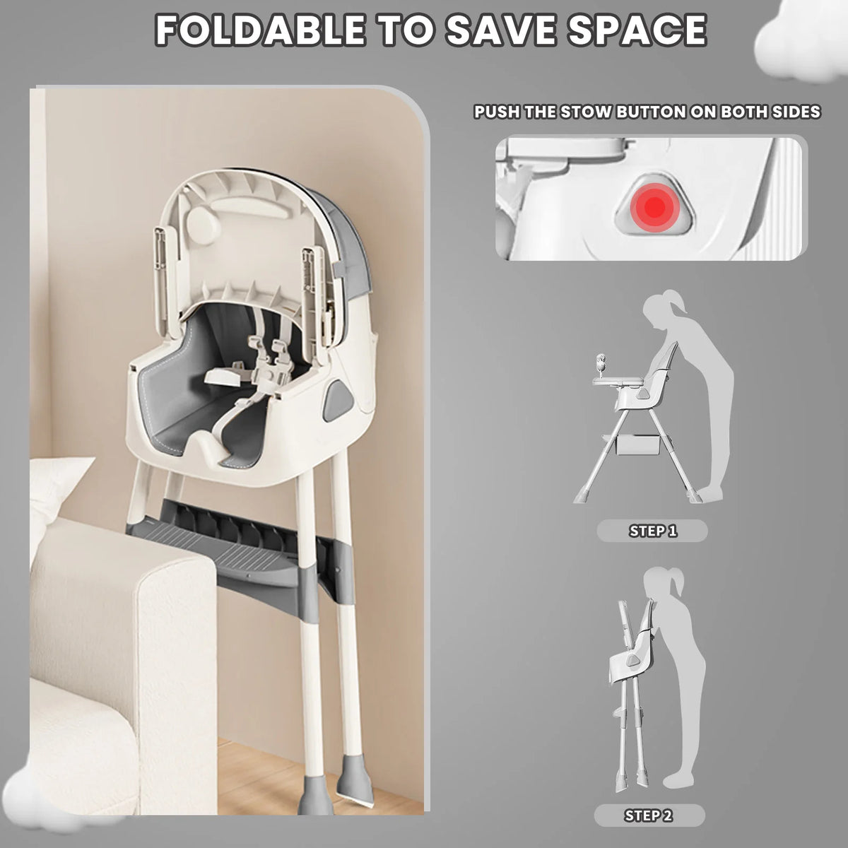 Piorlado Foldable Baby High Chair With Tray And Toy Rack