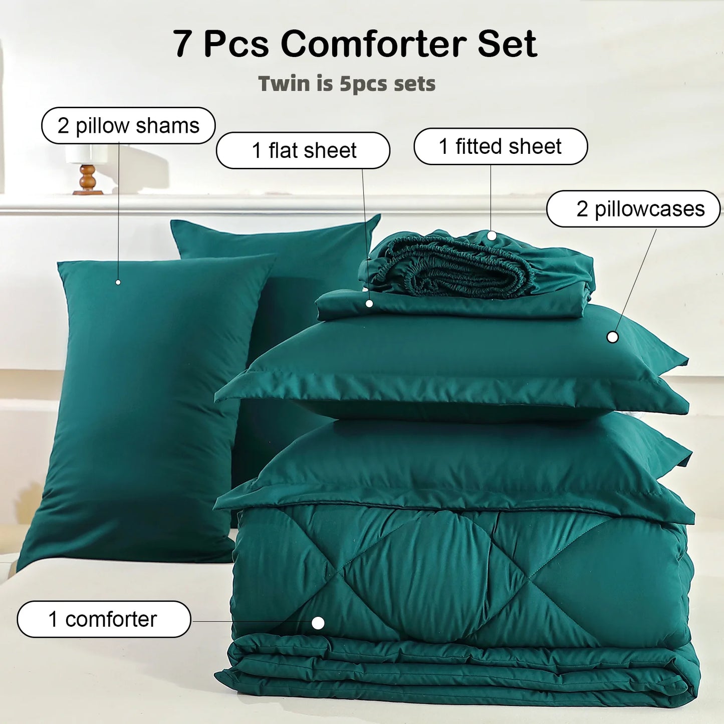 EasYum 7 Piece Bedding Set Quilted Polyester With Pillowcases