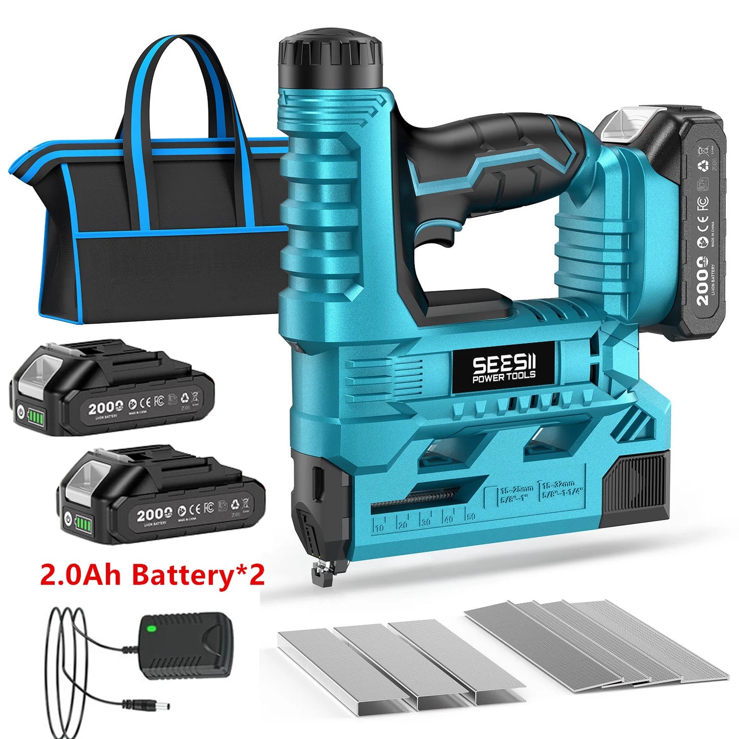 SEESII 18 Gauge Cordless Brad Nail Gun 1000 Brad Nails Cordless Stapler Framing Nailer Furniture Power Tool With 2pcs Battery