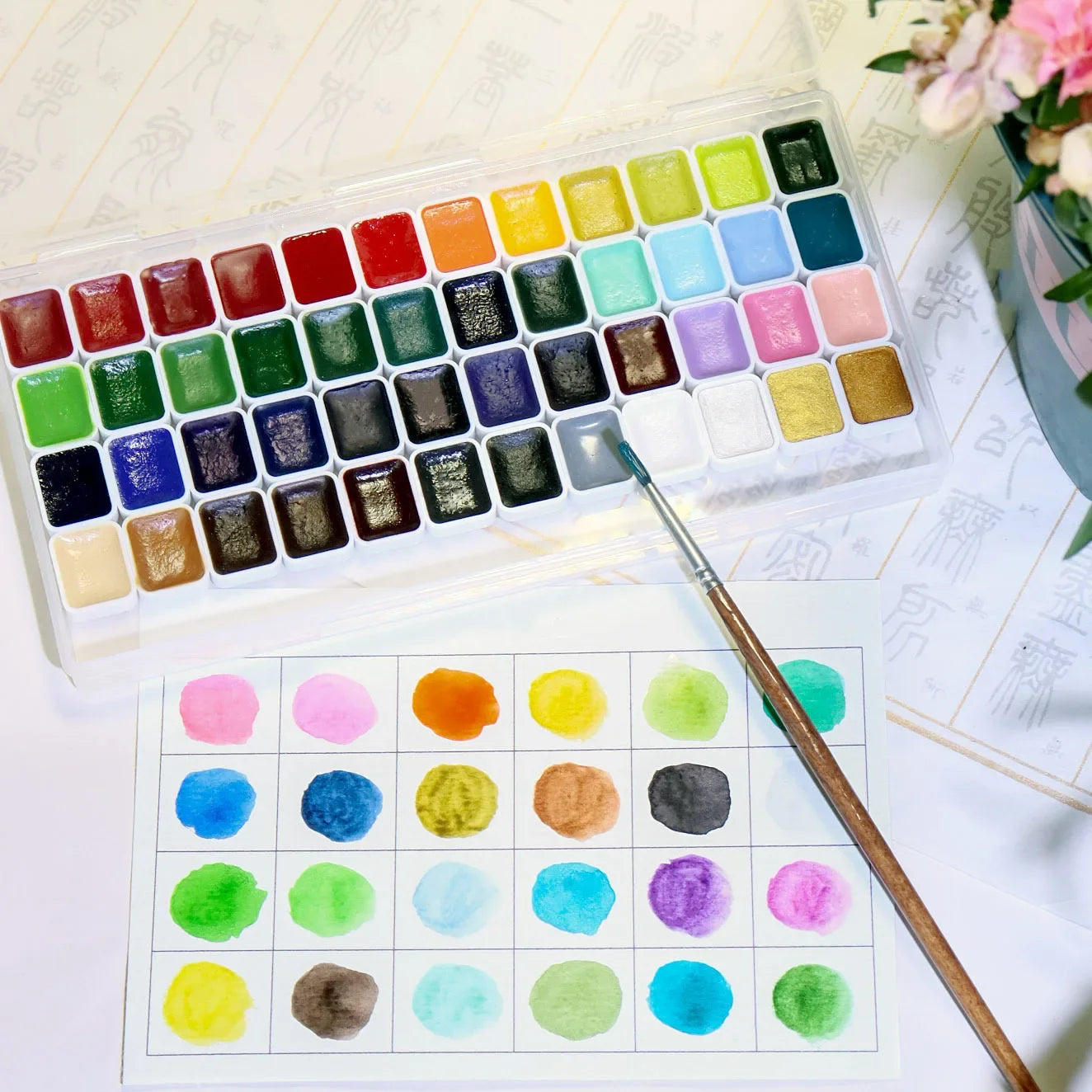Professional 48 Colors Granulating Watercolor Paint Set 1ml Transparent Solid Pigment Art Supplies for Artists Adults Beginners