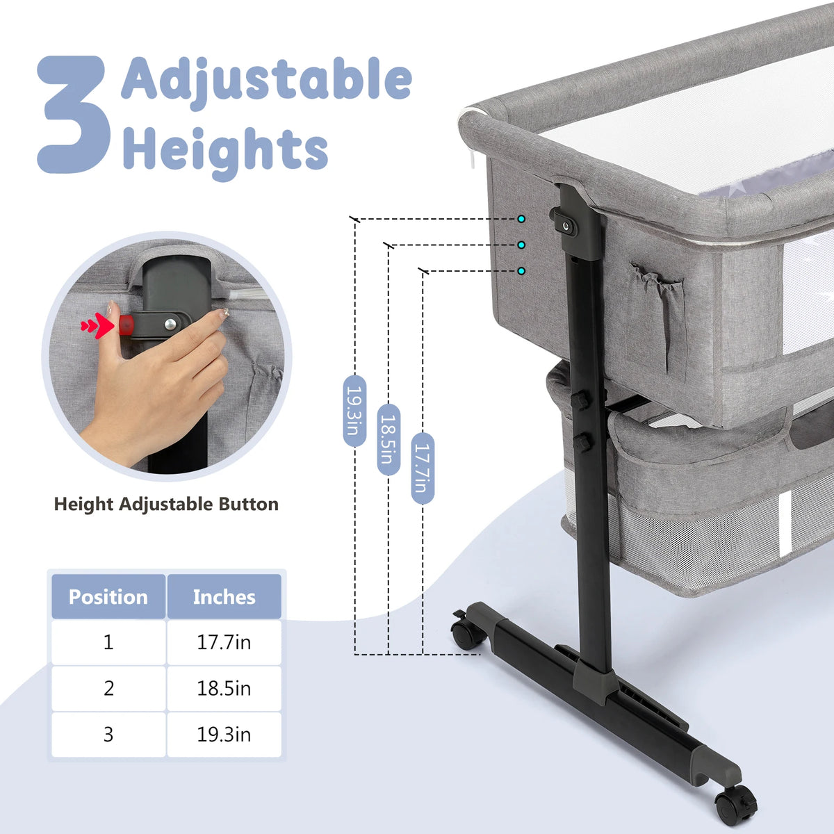Multifunctional Baby Bedside Bassinet With Adjustable Folding Crib