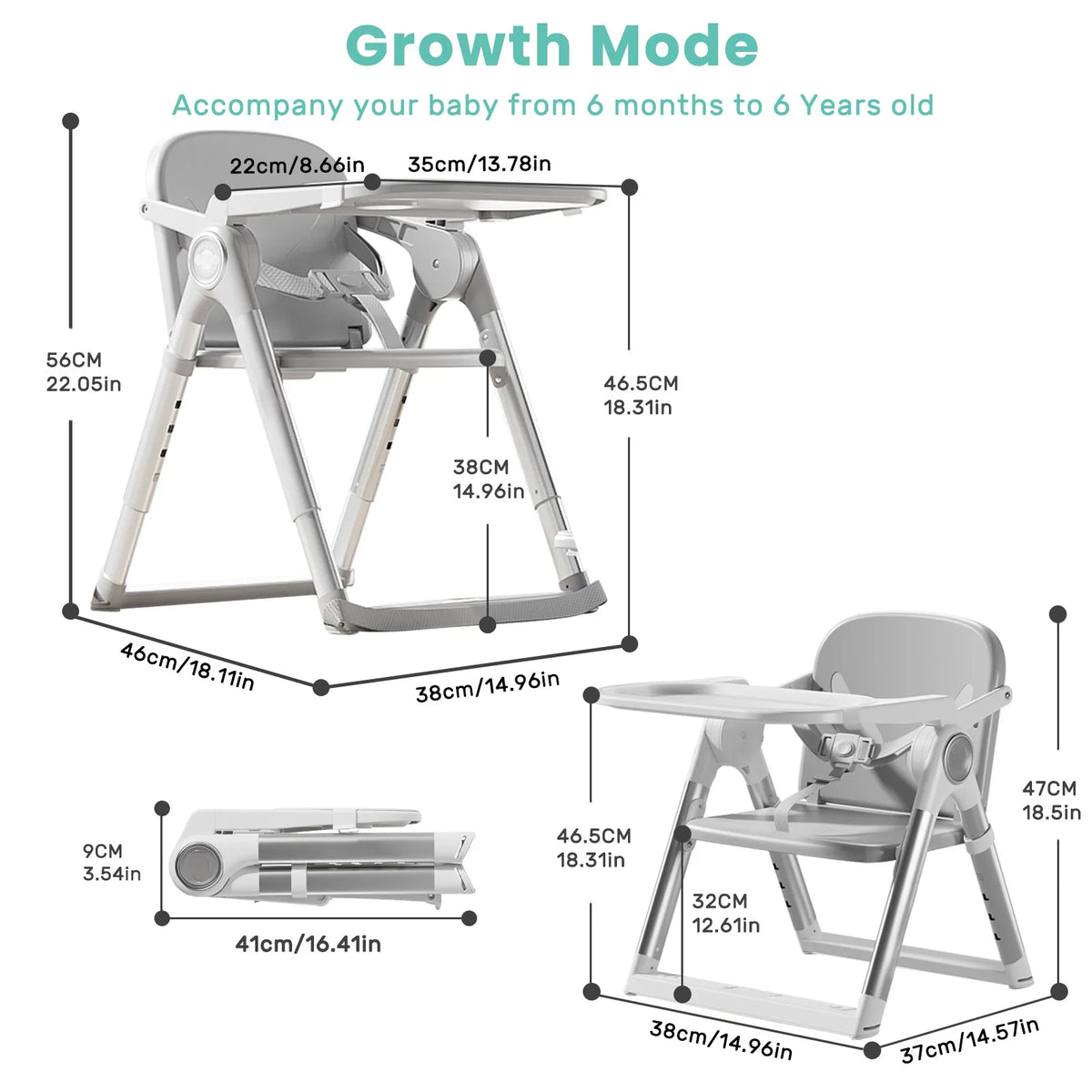 Ubravoo Foldable Portable Baby High Chair With Dual Plate