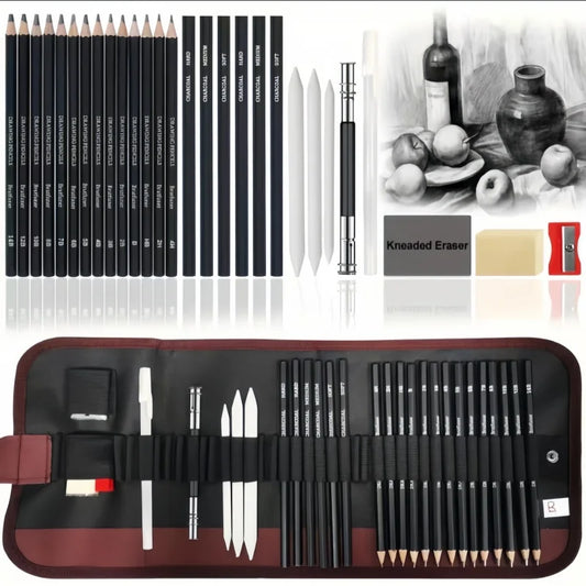 29-Piece Sketching Art Set for Adults - Includes Three Pencil Sketch Books Graphite Pastel Charcoal Drawing Supplies