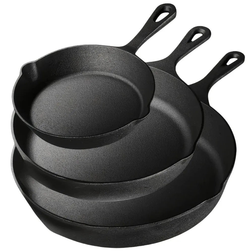 AEDG Three Piece Cast Iron Skillet Set Preseasoned Nonstick