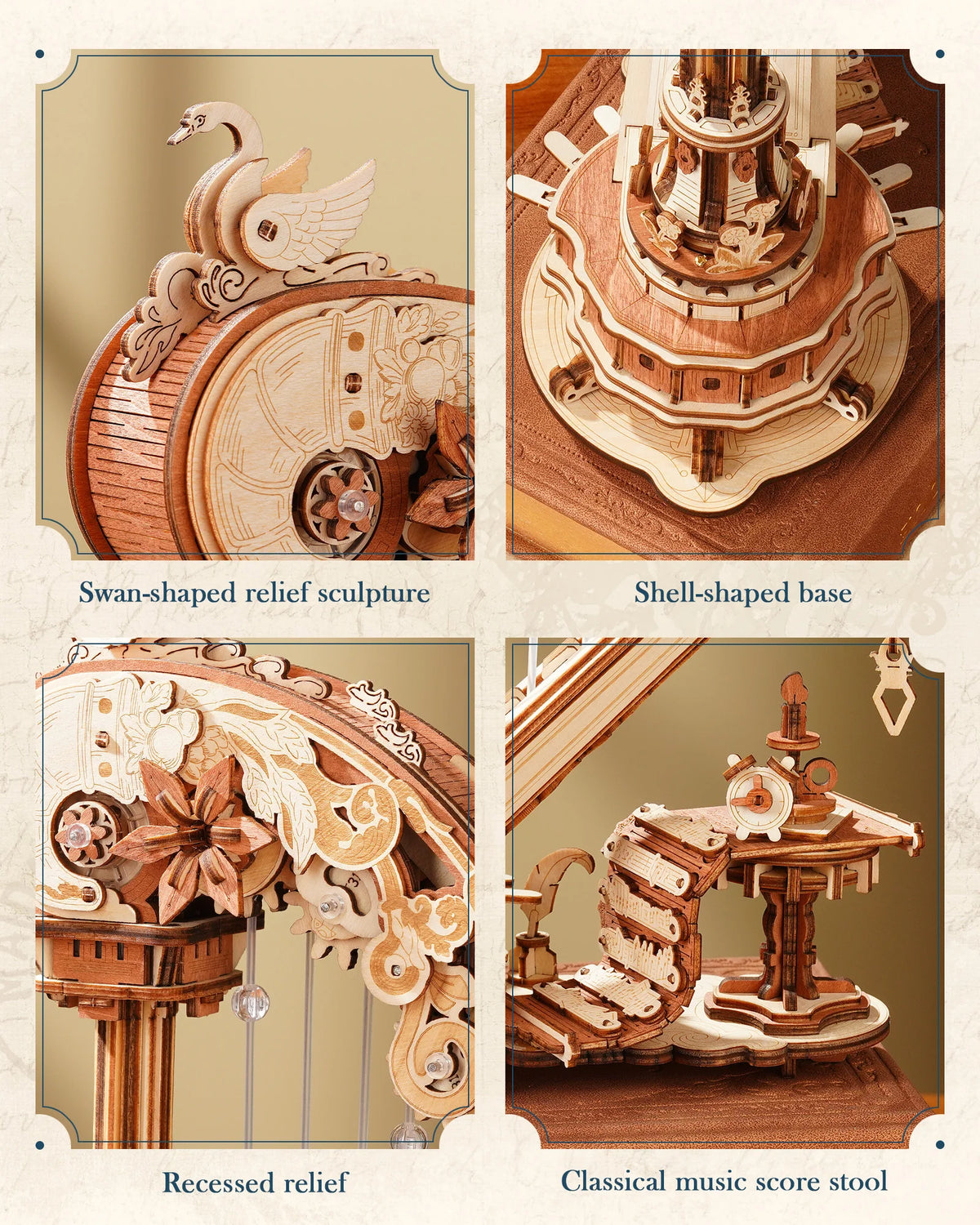 ROKR Magic Harp Wooden Music Box Mechanical 3D Puzzle Kit