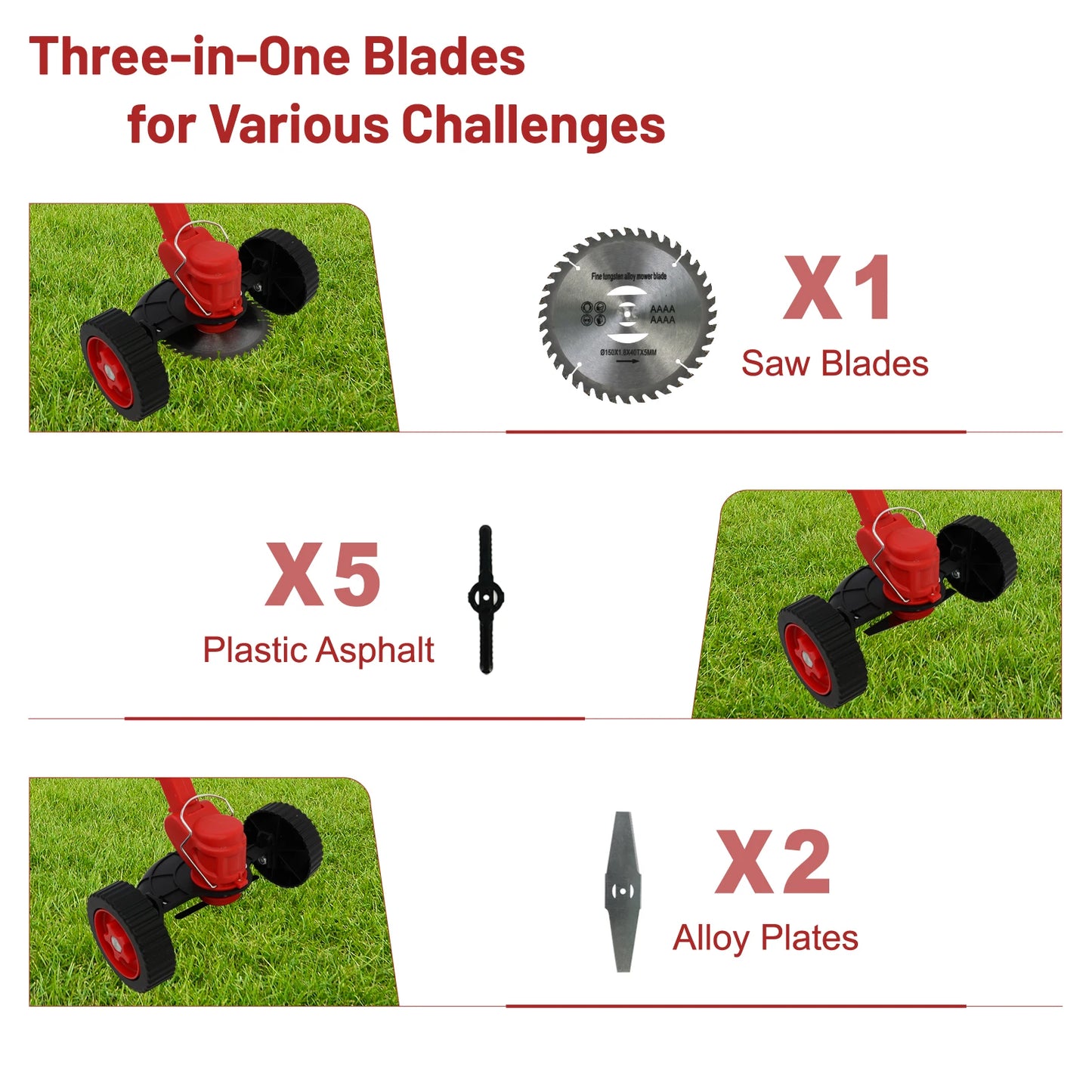 3-in-1 Cordless Grass Trimmer Electric Lawn Mower Edger Weed Wacker 21V with Wheels Battery 3 Cutting Blade Lawn Garden Tool