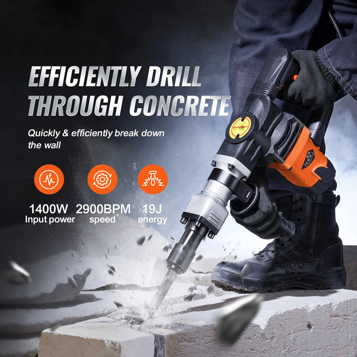 SucceBuy Electric Demolition Jack Hammer Concrete Breaker Heavy Duty With Chisels