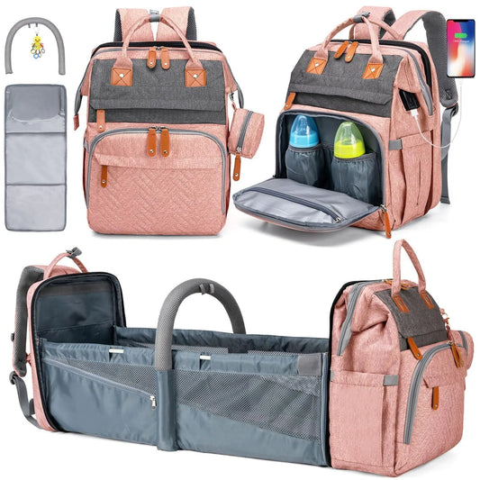 Multifunctional Diaper Backpack With Changing Bed And Insulated Bottle Pocket