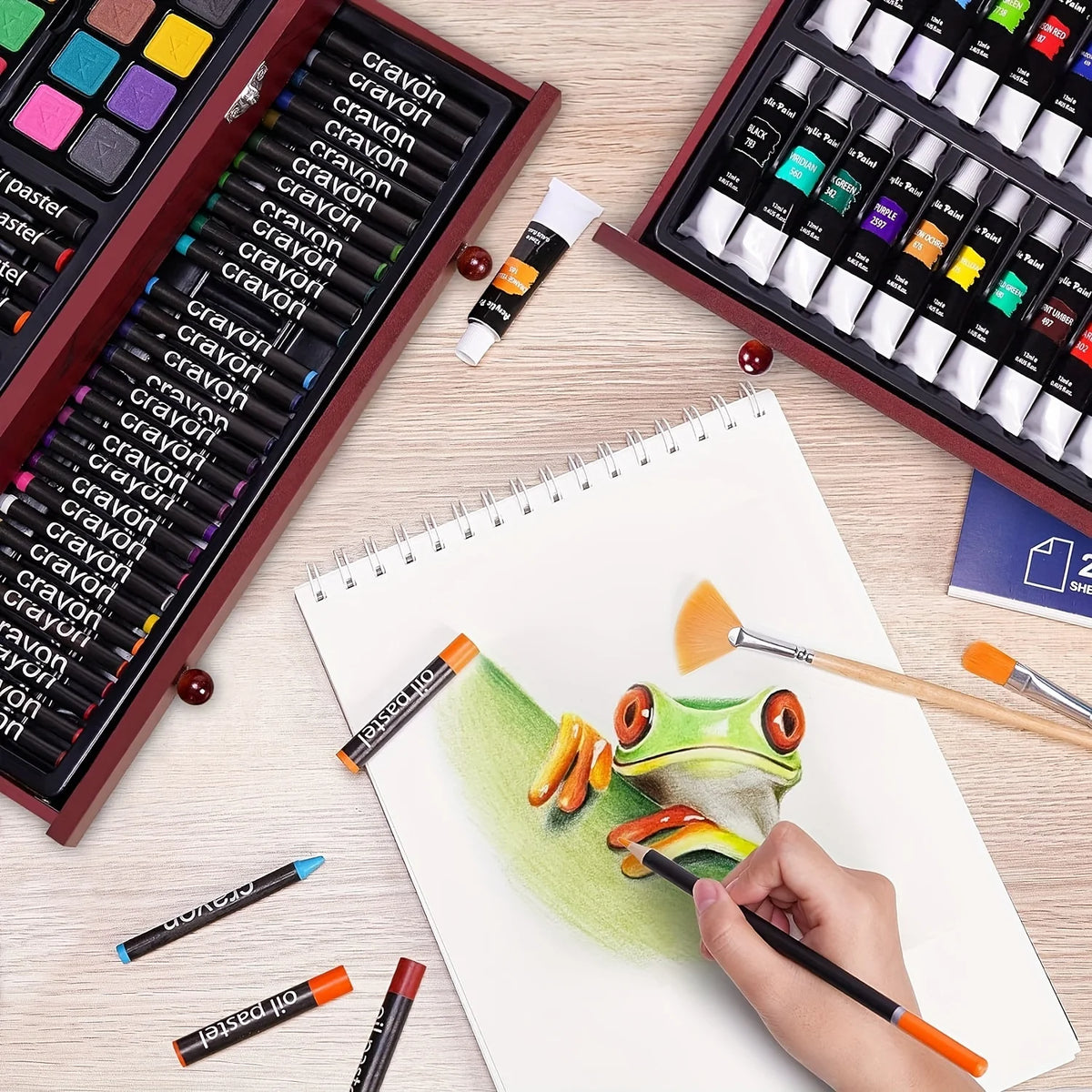 Professional Art Kit With Crayons Oil Pastels And Watercolors