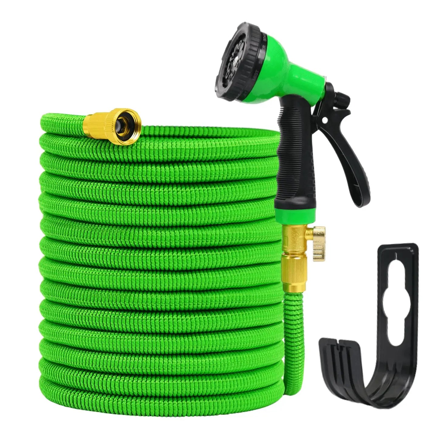 Expandable Garden Hose With Spray Nozzle And Holder