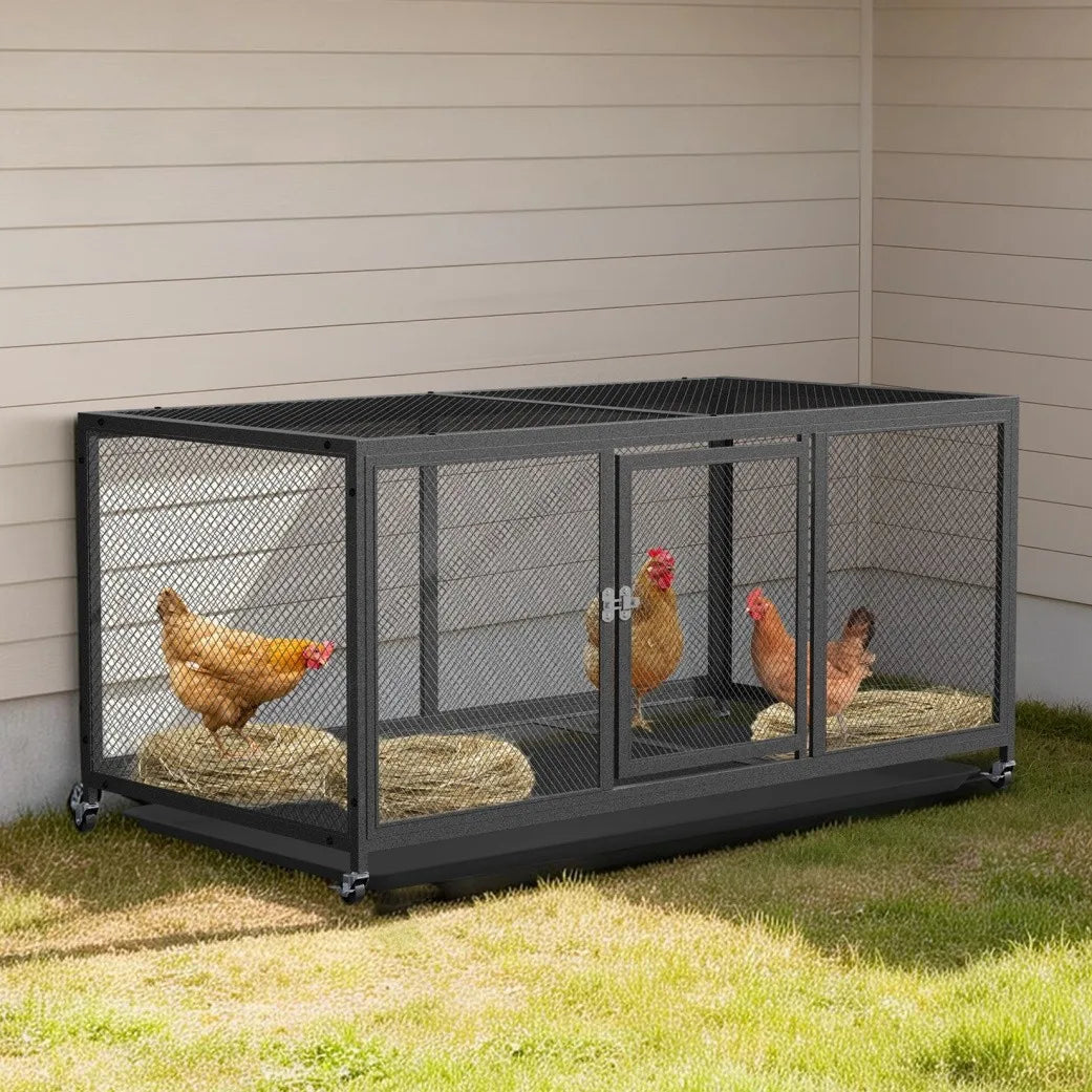 Borwart Heavy Duty Metal Chicken Coop With Tray And Wheels