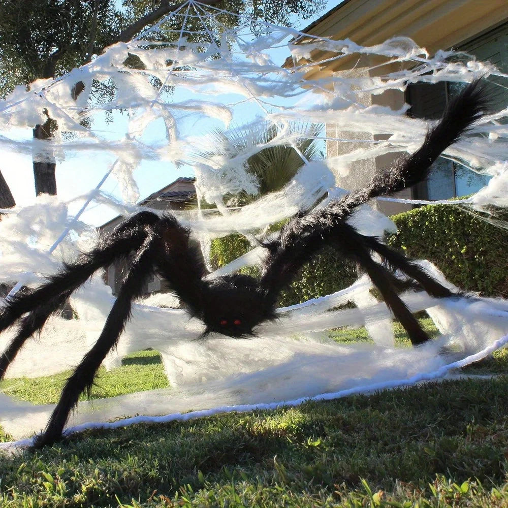 Halloween Giant Spider Decoration With Nylon Spider Web Set