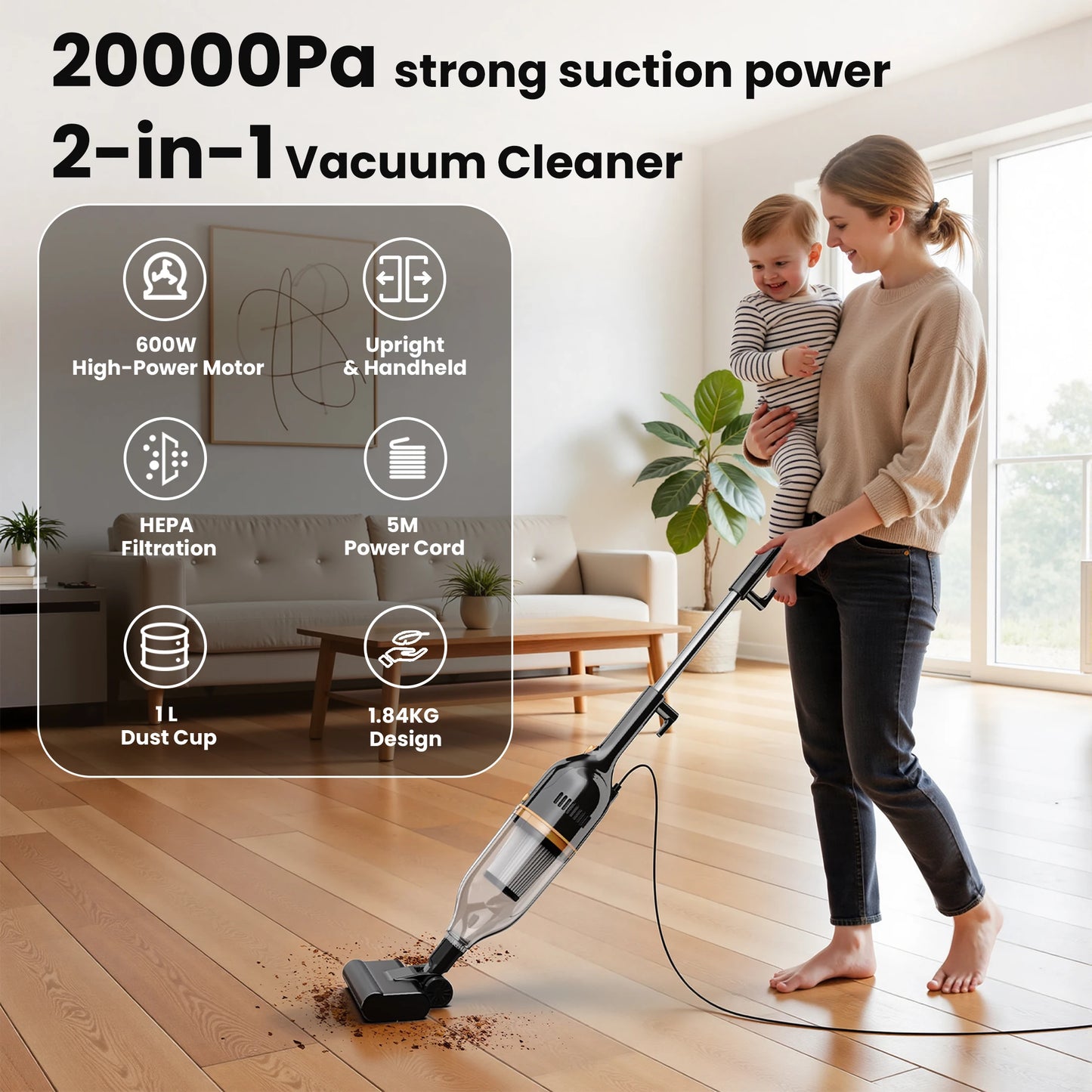INSE R7/R6X/R3S Corded Vacuum Cleaner Handheld Stick Vacuum 600W Powerful 3 in1 Lightweight Vacuum Cleaners for Home Hard Floor Pet Hair