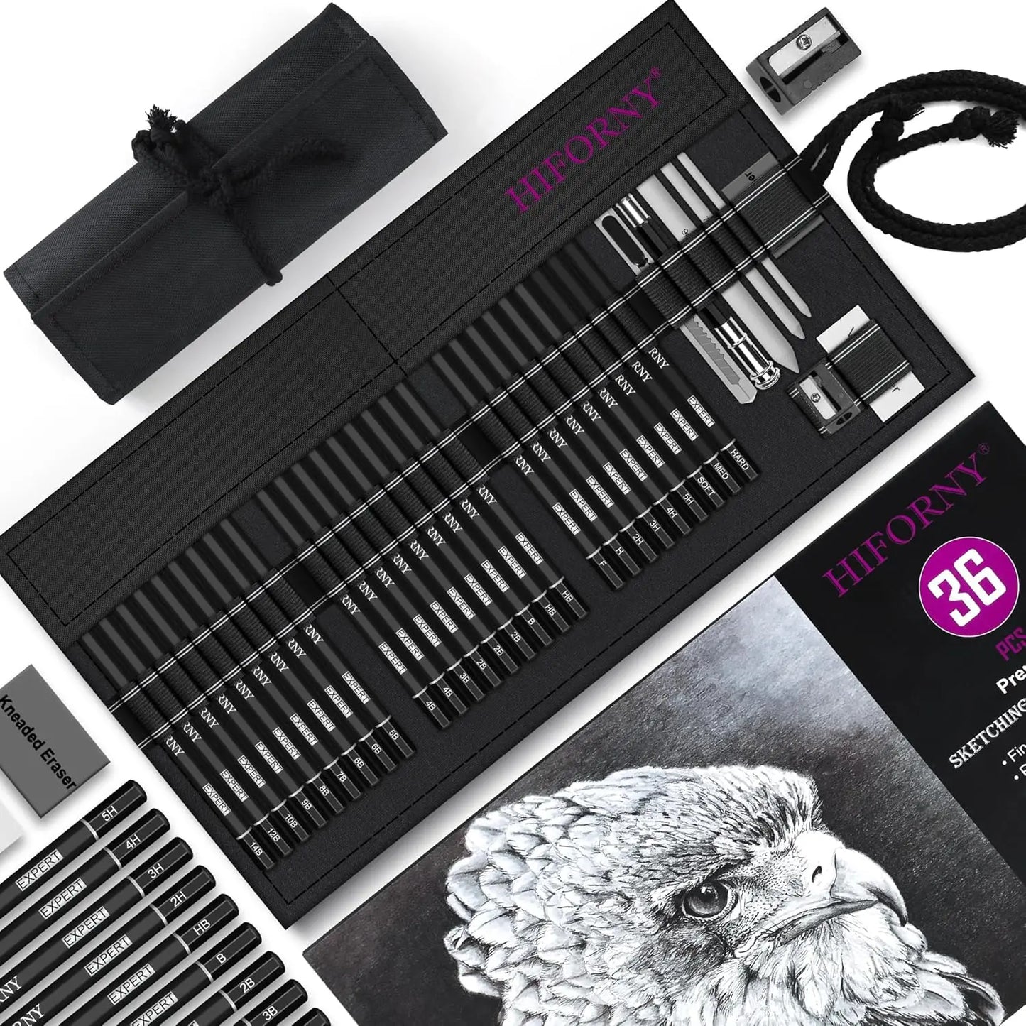 36 Piece Sketching Pencil Set Graphite Charcoal And Blending Tools