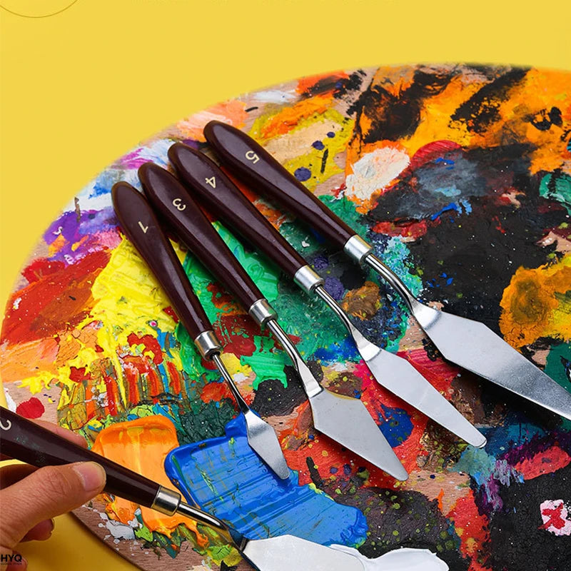 1/3/5/7PCS Watercolor Mixed Art Oil Painting Scraper Set Wood Stainless Steel Gouache Paint Pigment Mixing Knife Hand Tool