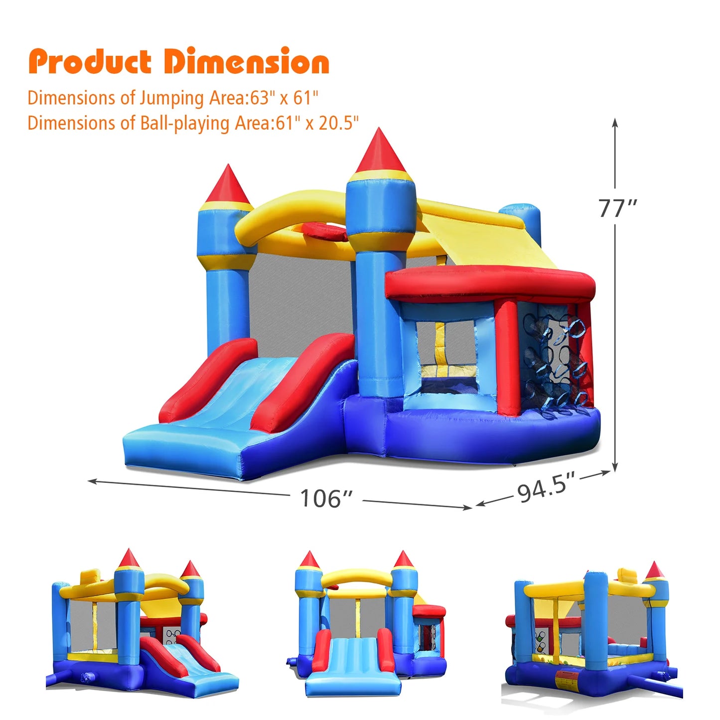 Multigot Inflatable Bounce House Castle With Slide And Basketball Hoop