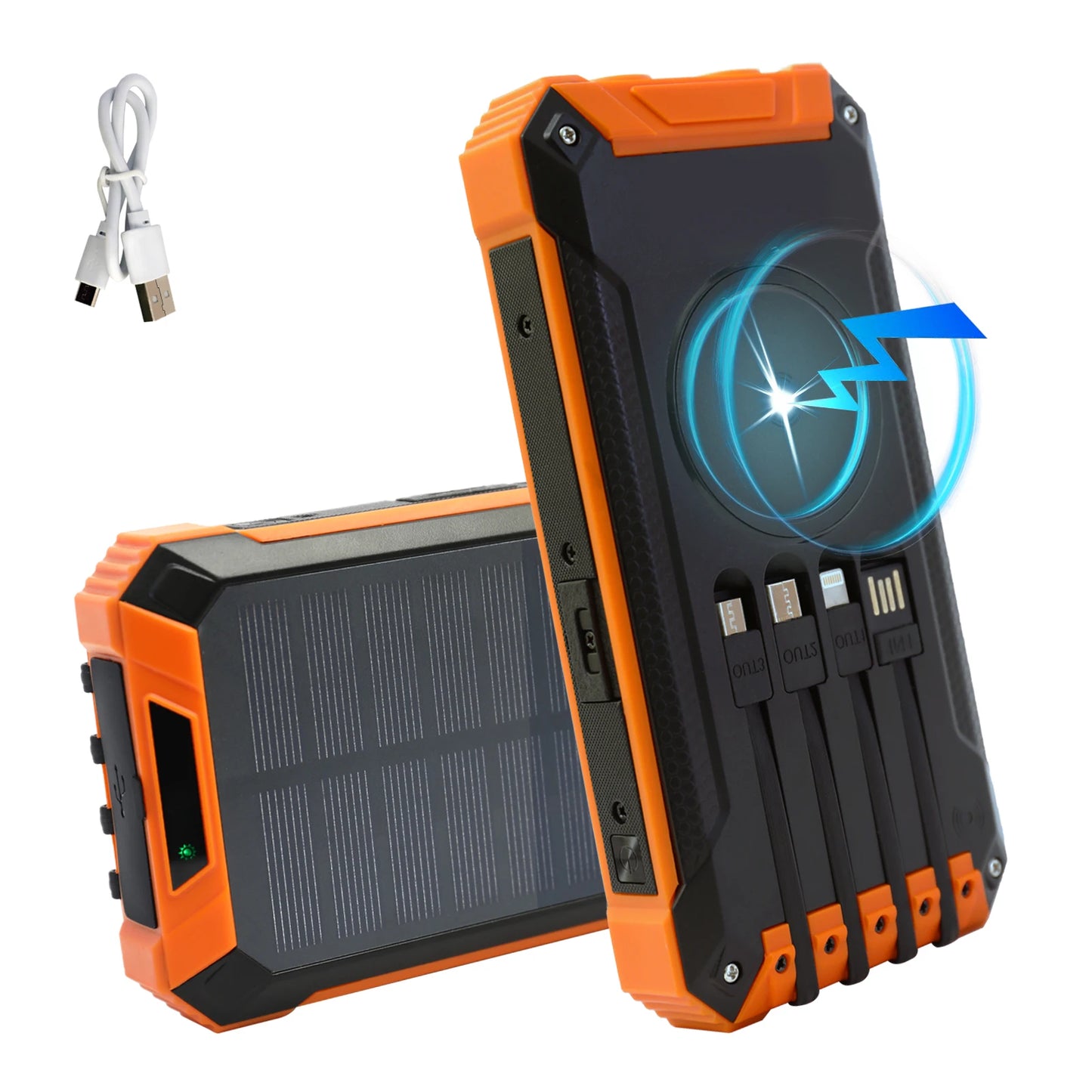 20000mAh Portable Solar Power Bank With Wireless Charging 18W Dual LED Lights
