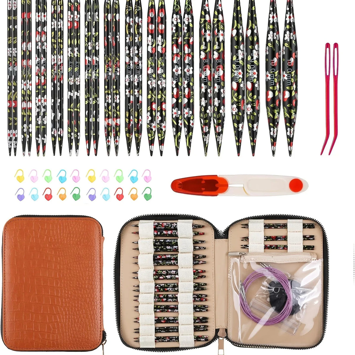 Interchangeable Circular Knitting Needles Set With Cables And Case