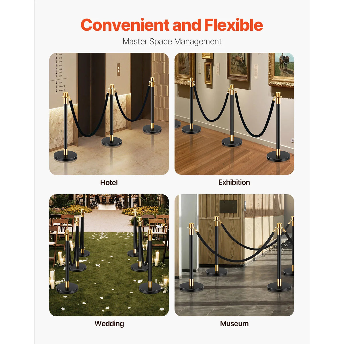 SucceBuy Stainless Steel Crowd Control Stanchion Posts With Velvet Ropes