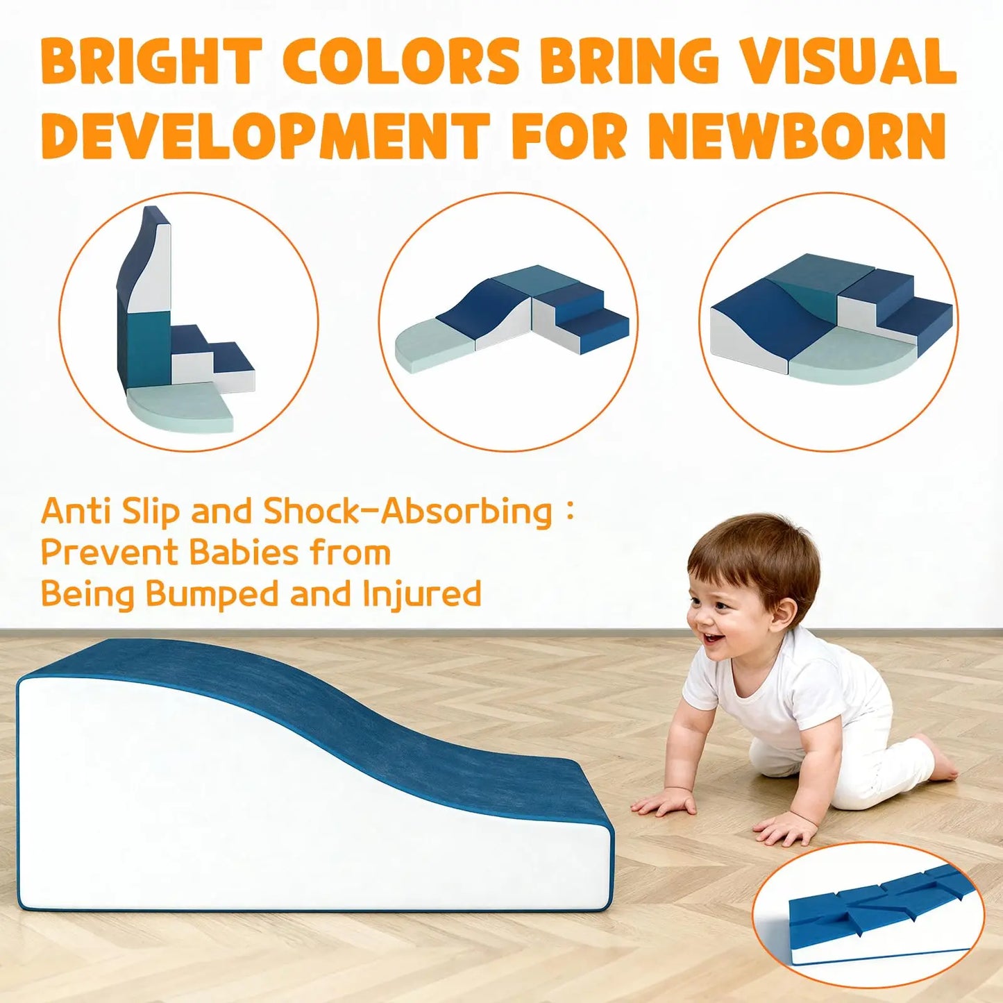 Photo-Ready Toddler Soft Foam Climbing Set 4-Piece Height Adjustable Indoor Active Play Blocks For Crawling Sliding Easy Clean