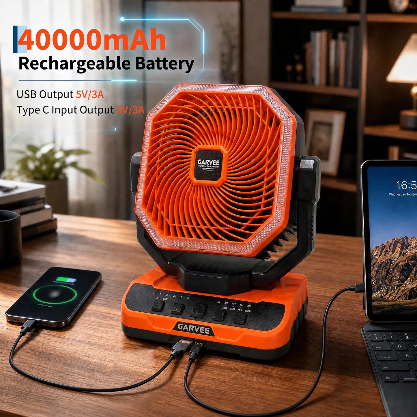 HiMISS Portable Camping Fan 40000mAh Rechargeable Remote Timer 5 Speeds