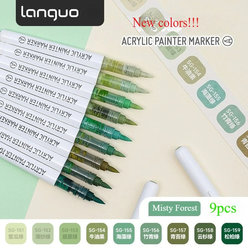 9colors/Set Acrylic Paint Pens Brush Marker Pen for Rock Painting,Ceramic,Glass,Wood,Canvas,Diy Art Supplies Drawing Stationary